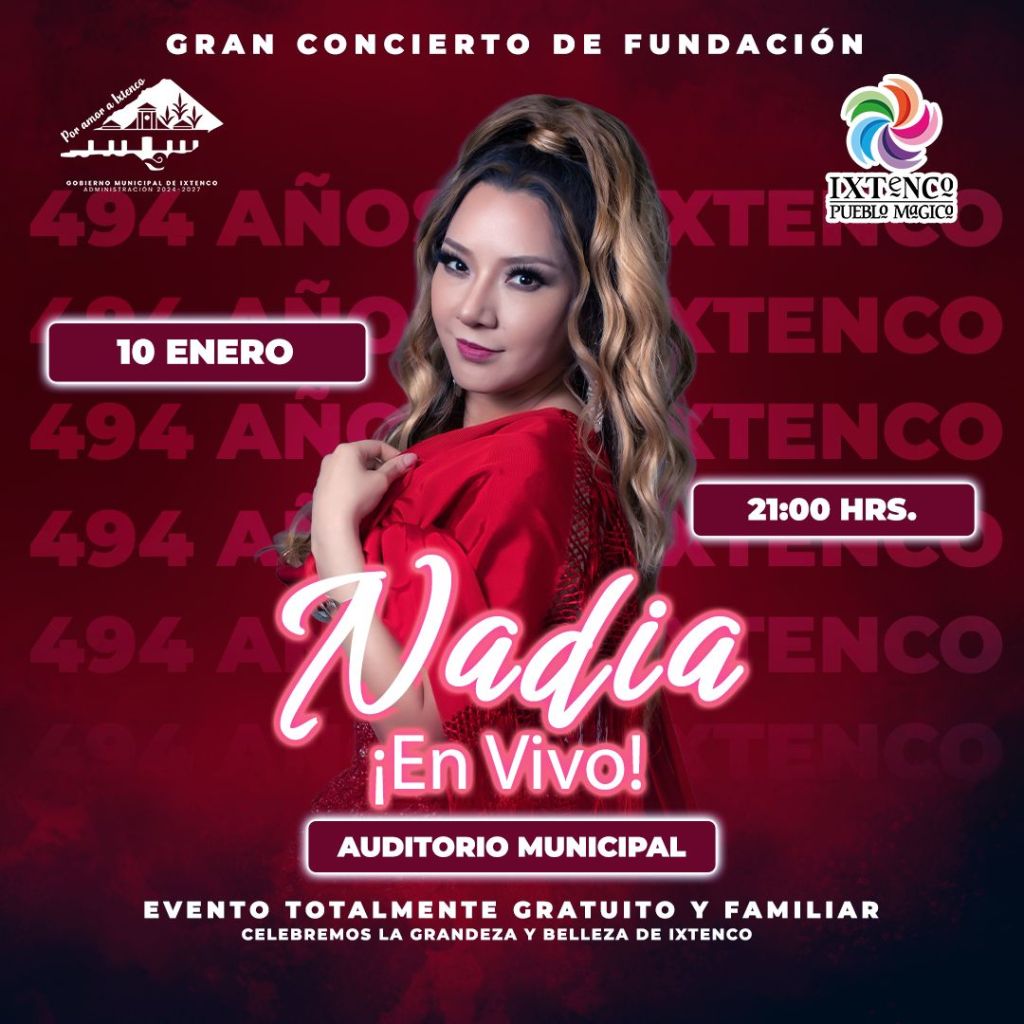 Nadia, la nominada al Grammy, dará un concierto para celebrar los 494 años de la fundación de IxtencoIxtenco,&nbsp;Tlaxcala.