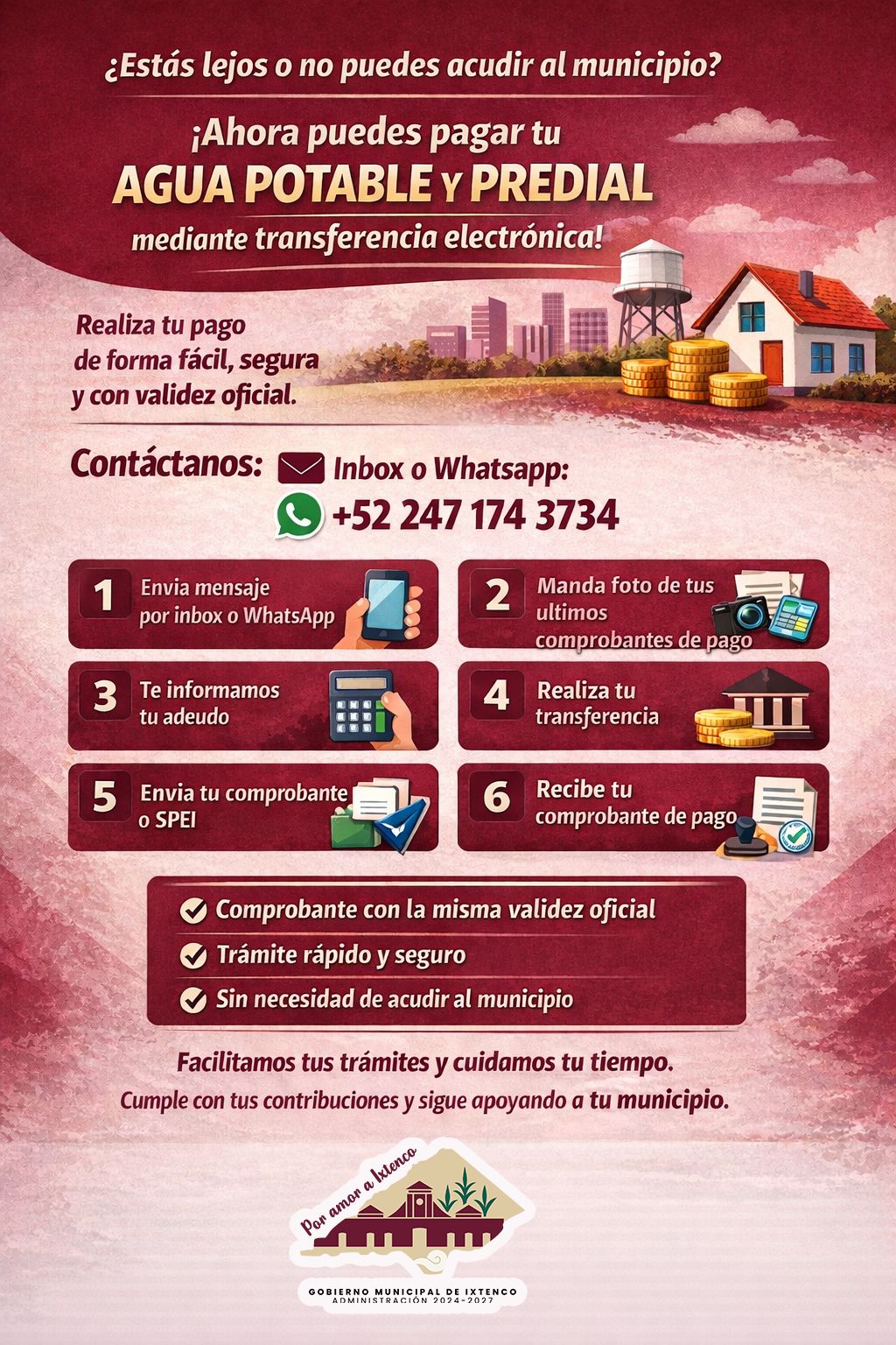 Gobierno Municipal de Ixtenco habilita pago de agua y predial mediante transferencia&nbsp;electrónica.