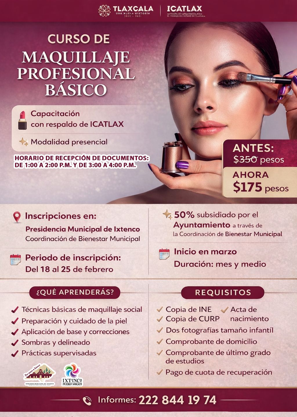 Gobierno Municipal de Ixtenco impulsa capacitación con curso subsidiado de maquillaje&nbsp;profesional