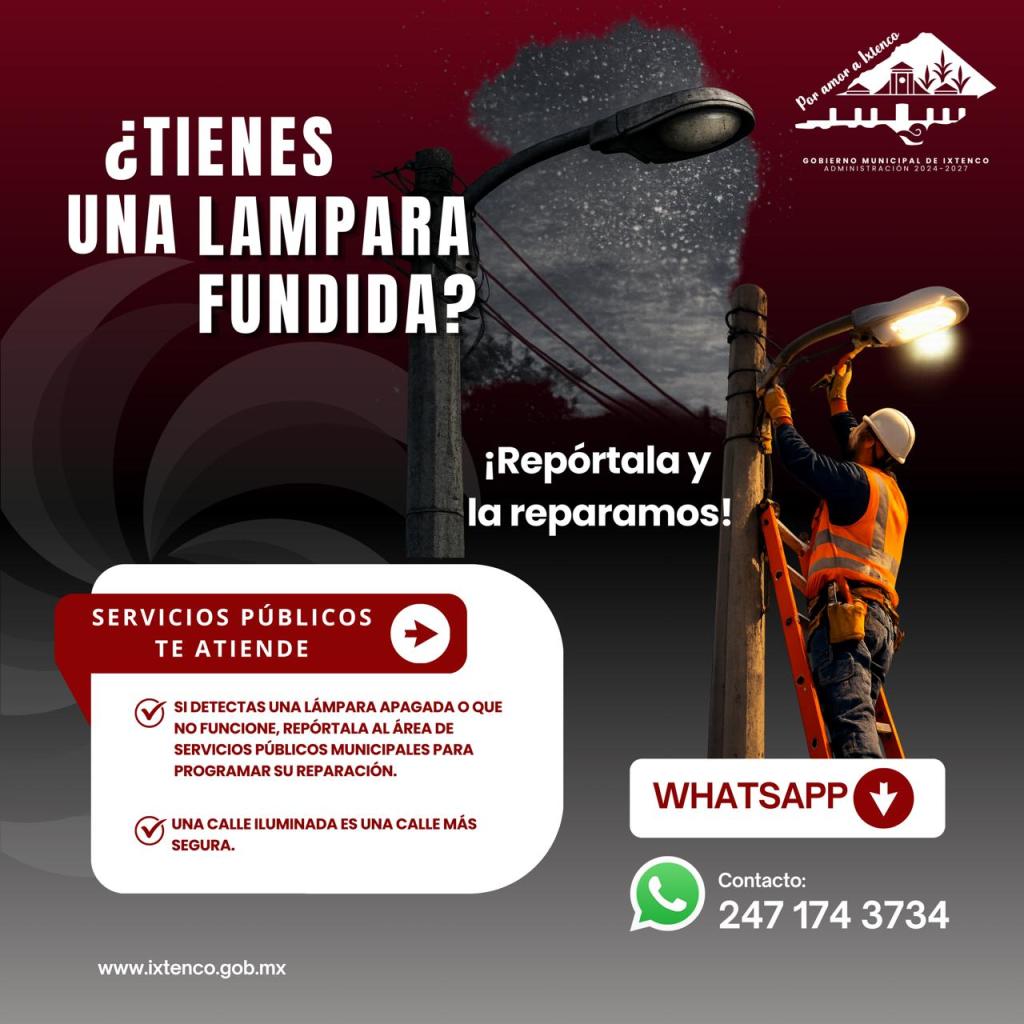 Aline Lazo Caballero habilita línea de WhatsApp para reportar luminarias fundidas en&nbsp;Ixtenco