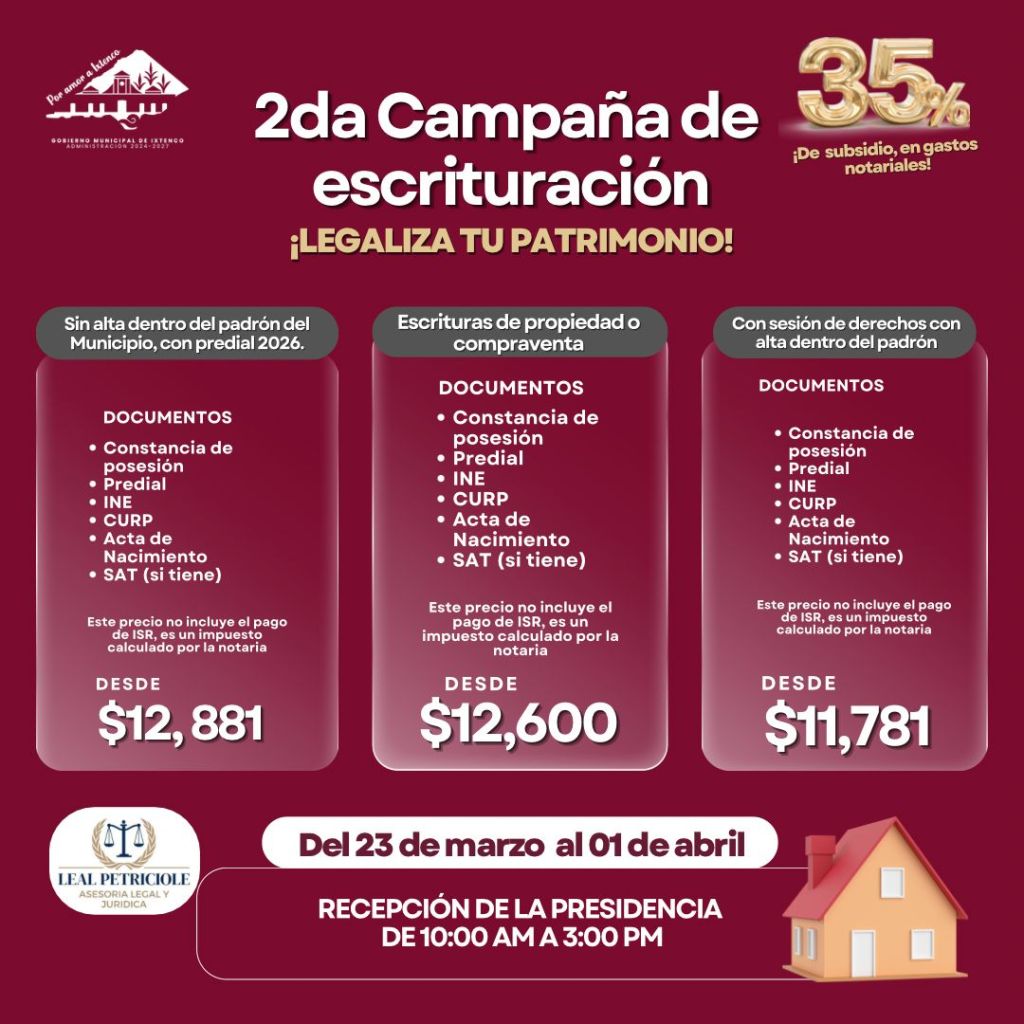 Ixtenco impulsa segunda campaña de escrituración para brindar certeza jurídica al patrimonio de las&nbsp;familias